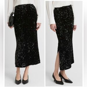 NEW Vince Sequined Velvet Column Black Metallic Side Slit Skirt size 6